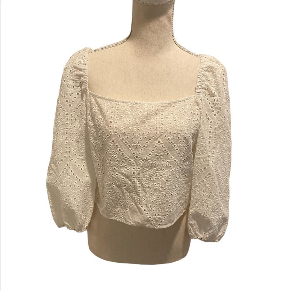 Socialite Eyelet White Cropped Off Shoulder Top